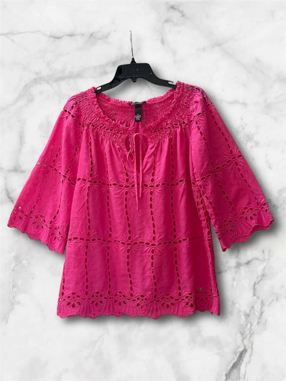 INC International Concepts Pink Eyelet Embroidered Boho Blouse and Cami Size 6